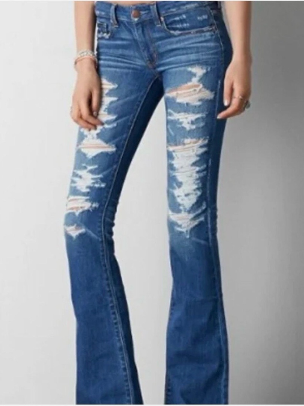 American Eagle Outfitters Distressed Blue Flare Jeans